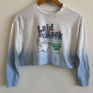 Gap Teen Garfield "Laid Back" Graphic T-Shirt Blue Ombre Retro Y2K Size L, teen